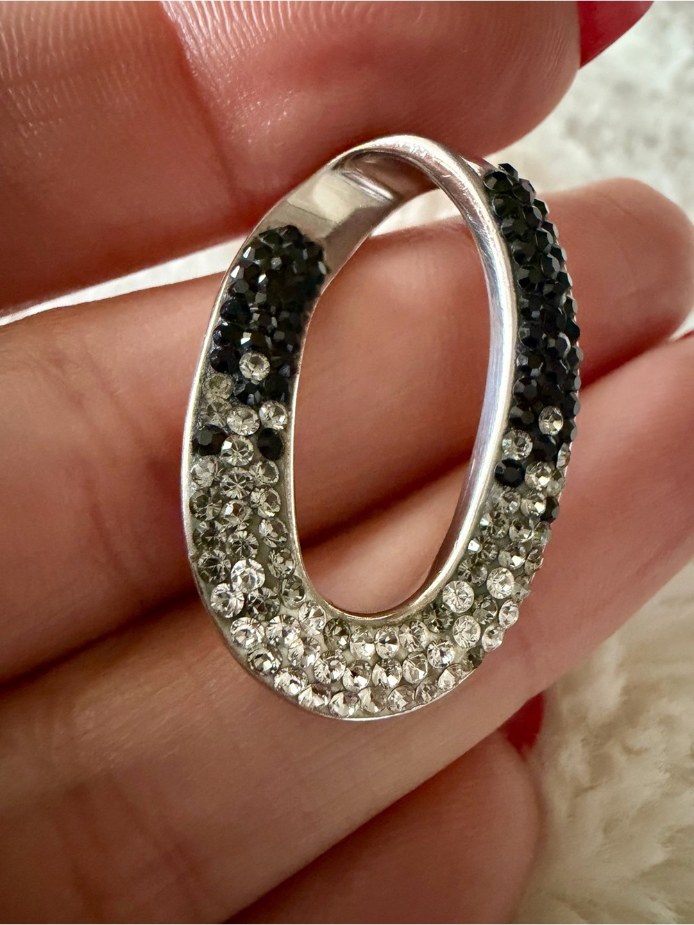 Oval Silver & Cubic Zirconia Pendant– Gradient Accent Stones